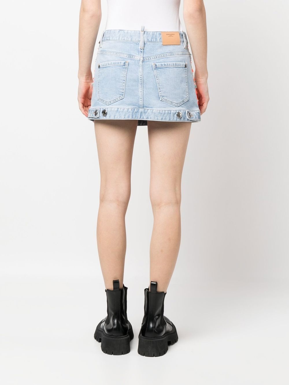 tweed-detail denim mini skirt - 4