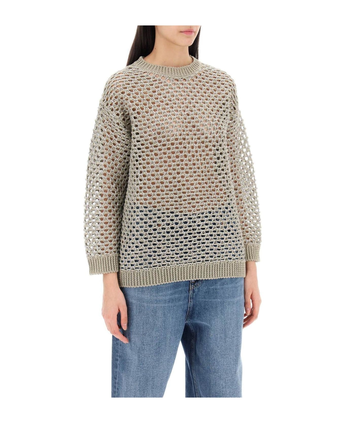 Open-knit Straight Hem Crewneck Jumper - 2