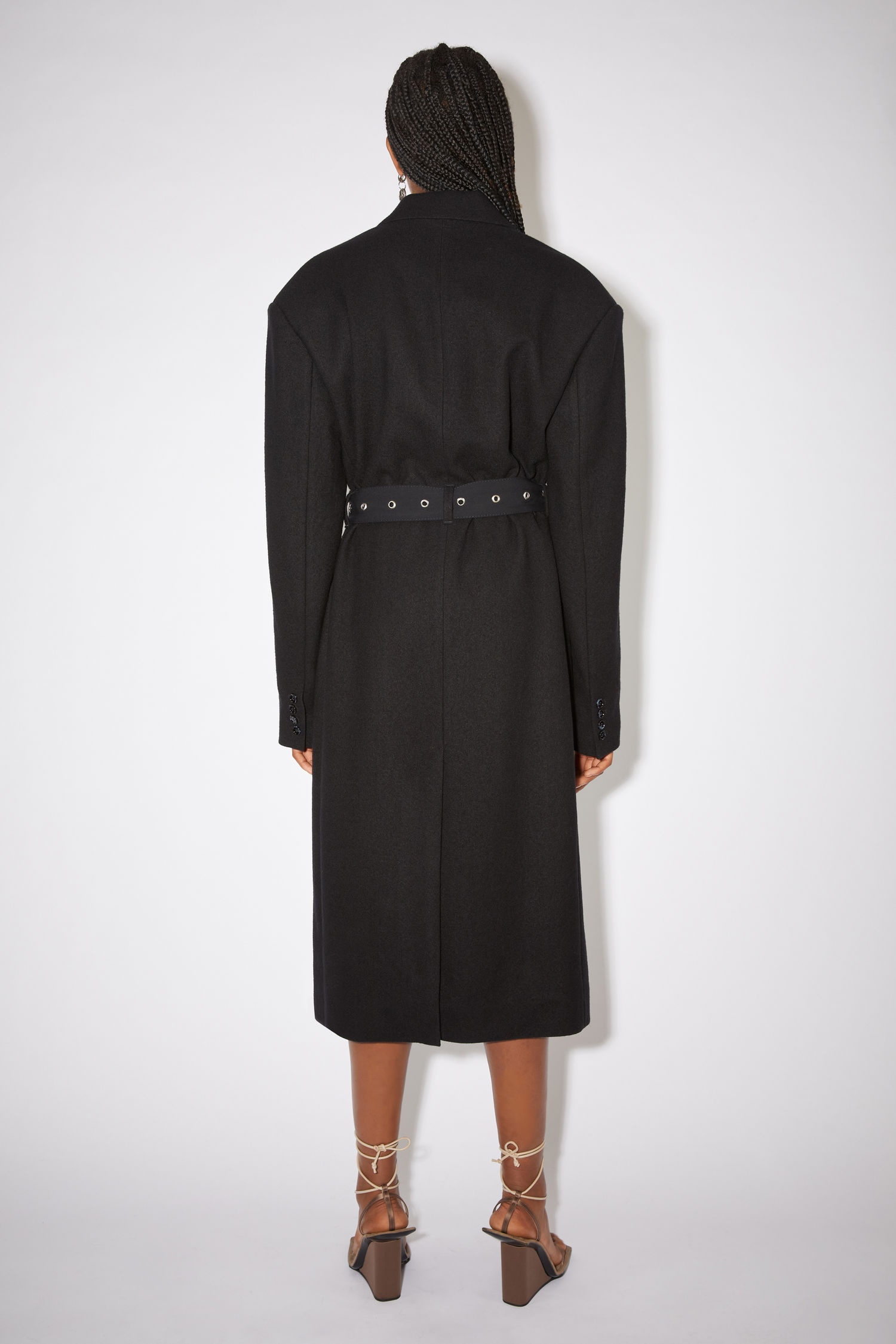 Belted wool coat - Black - 3