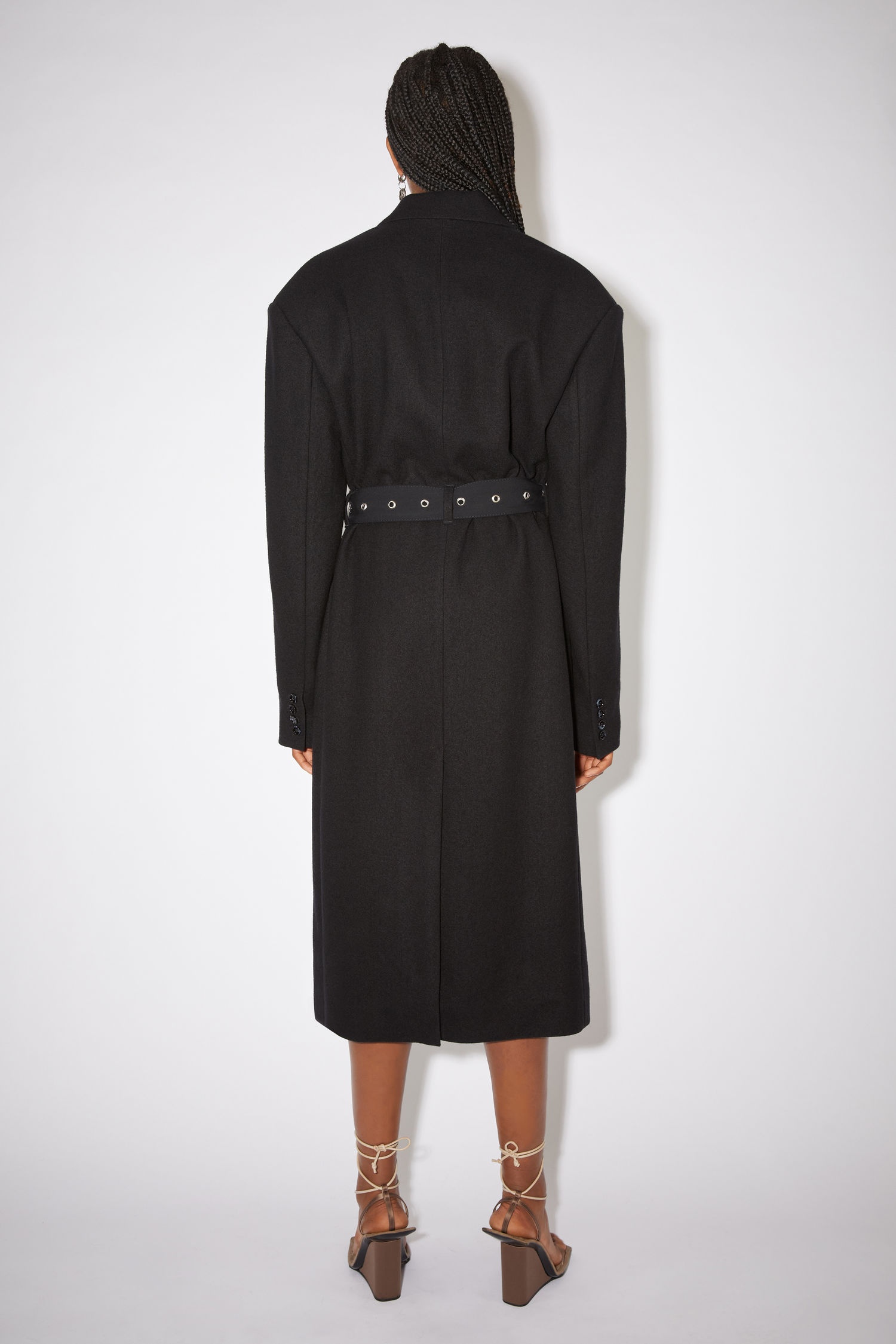 Belted wool coat - Black - 3