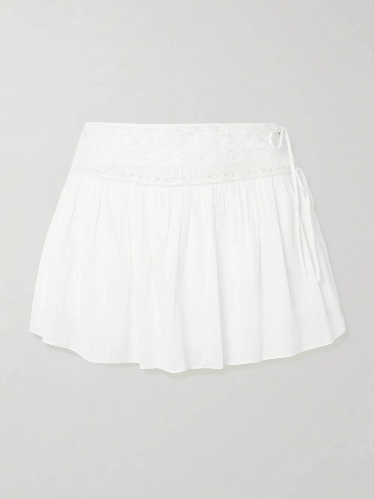 Danielle Tie-detailed Lace-trimmed Cotton Skort - 1