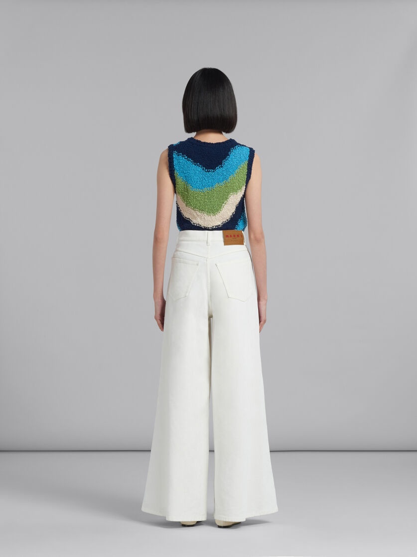 WHITE FLOCKED DENIM WIDE-LEG TROUSERS - 3