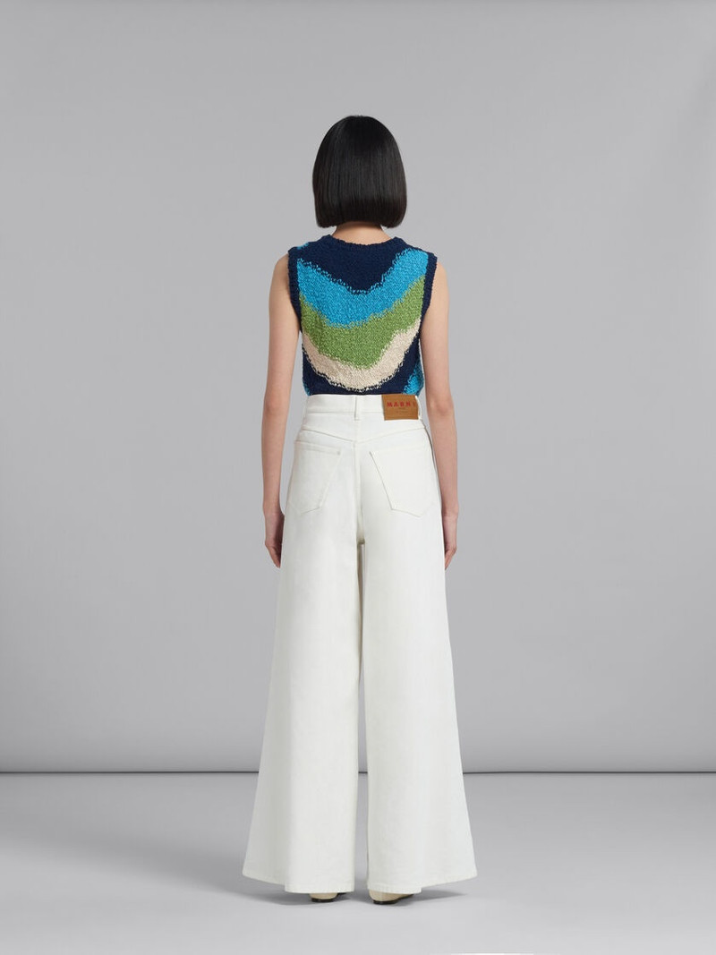 WHITE FLOCKED DENIM WIDE-LEG TROUSERS 3