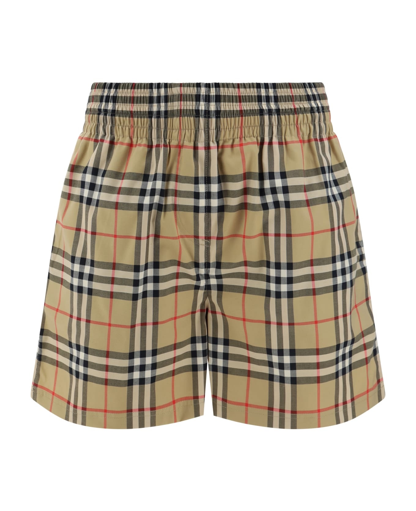 Beige Vintage Check Cotton Bermuda Shorts - 1