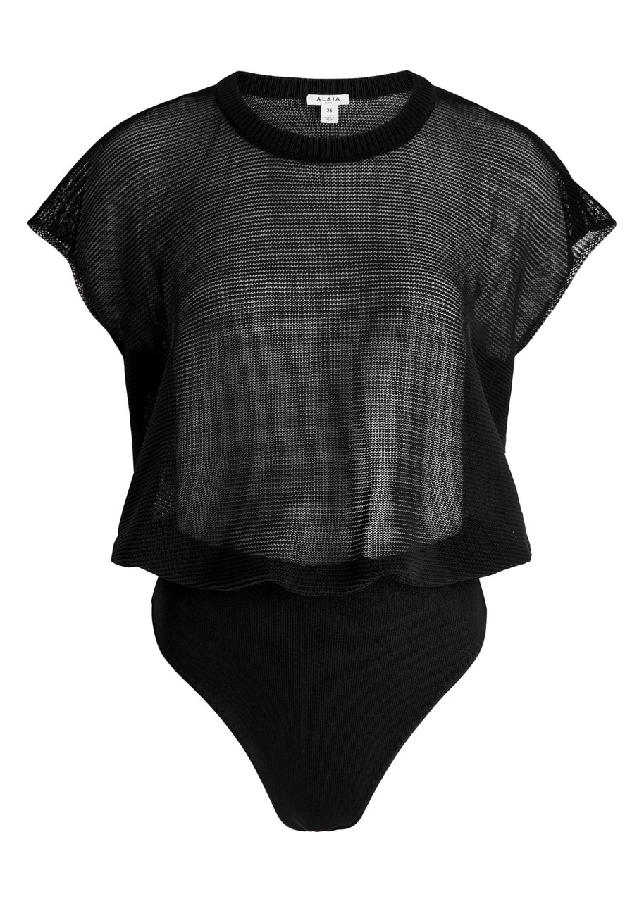 Ribbed sheer cotton-blend bodysuit - 1