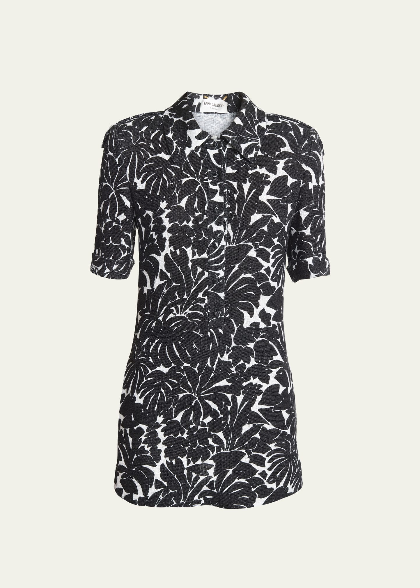 Palm Print Collared Mini Dress - 1