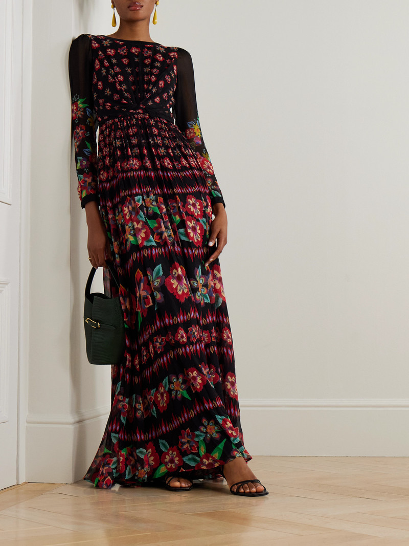 SALONI Blythe-b Knotted Floral-print Crinkled Silk-blend Chiffon Gown outlook
