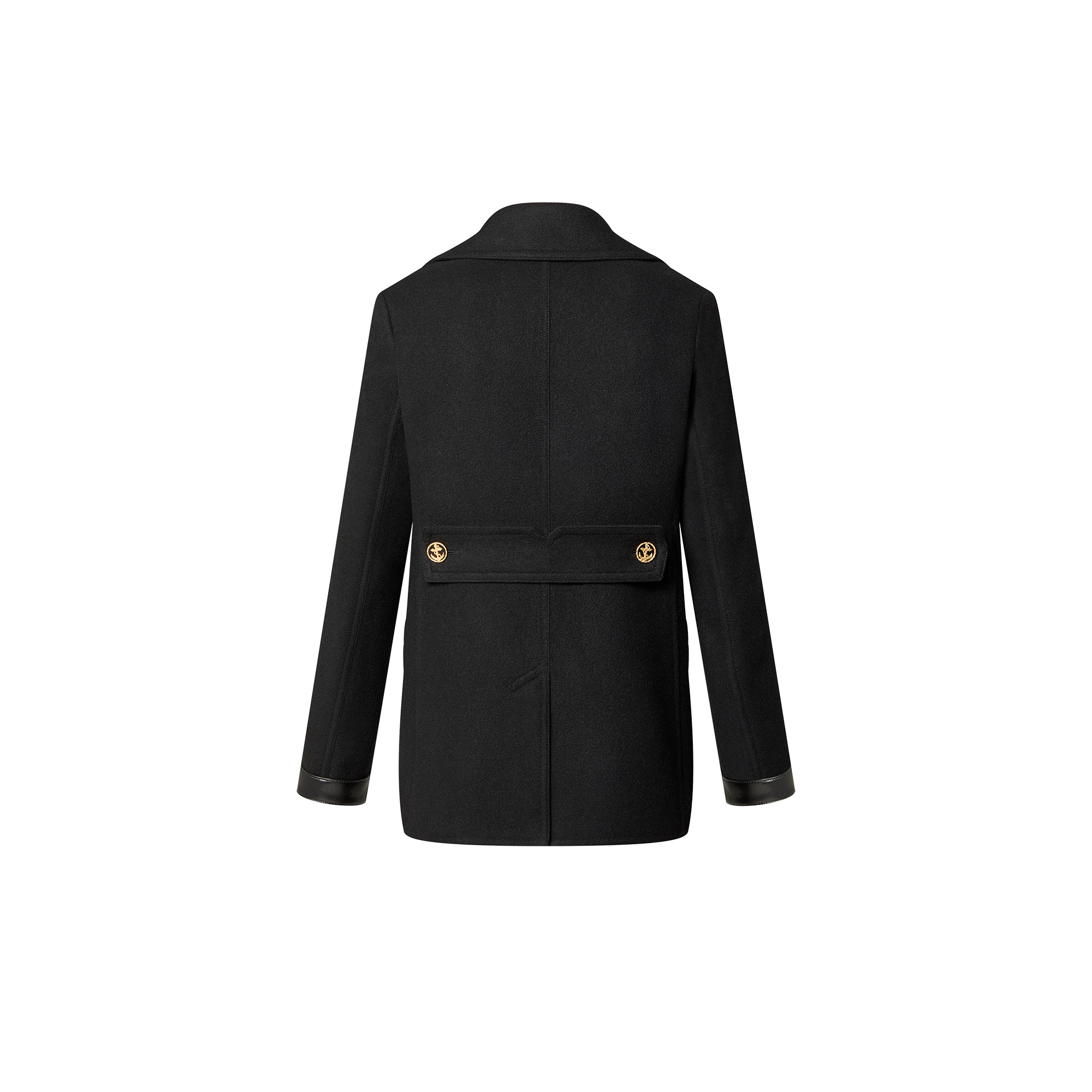 Leather Accent Double-Breasted Coat - 3