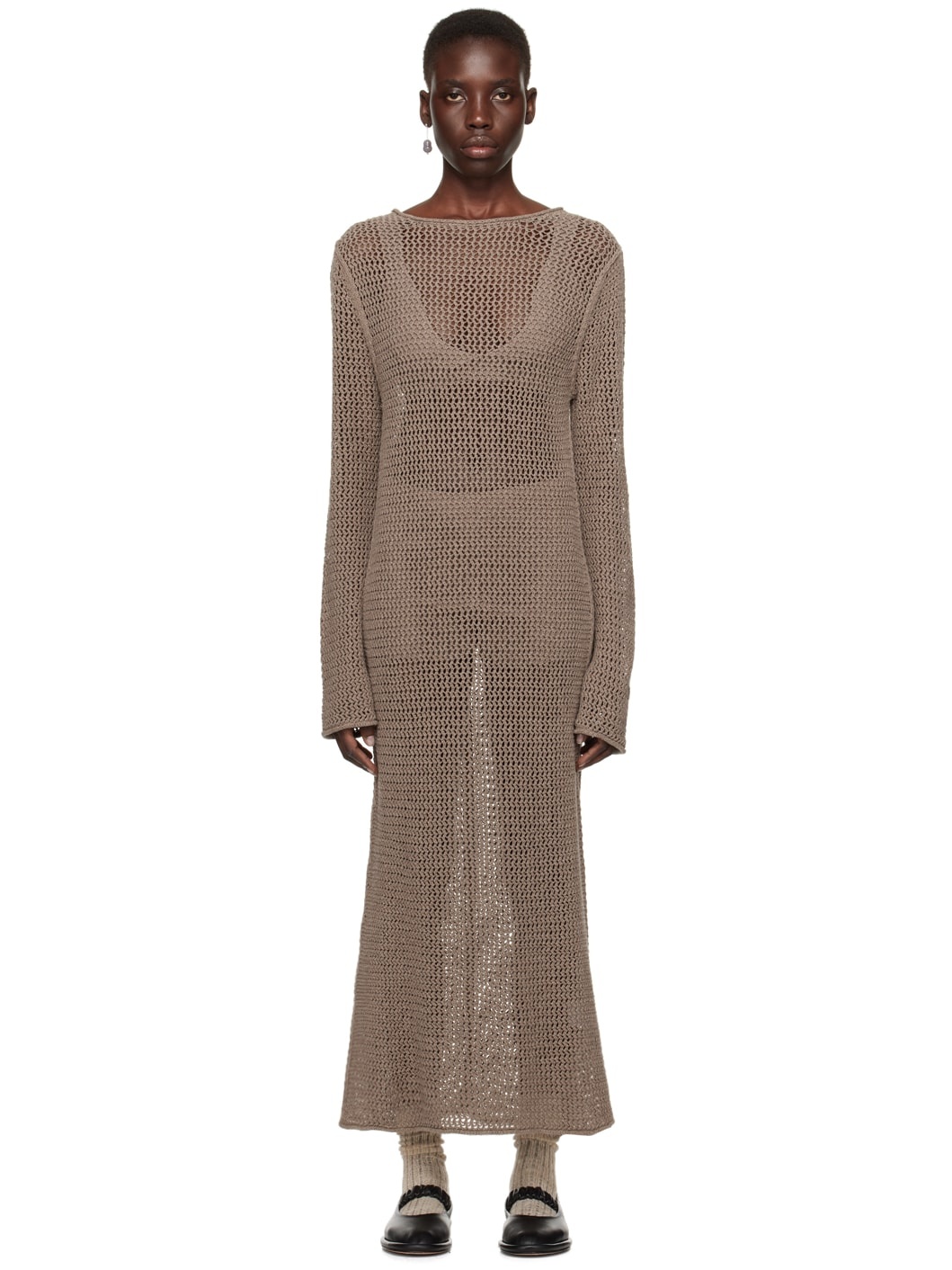 Brown Net Maxi Dress - 1