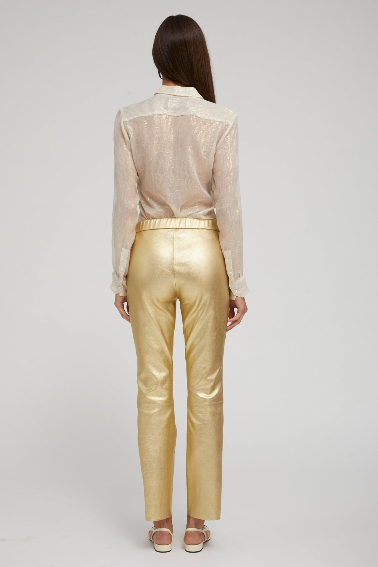 OFF WHITE & GOLD SILK FITTED BUTTON DOWN - 6
