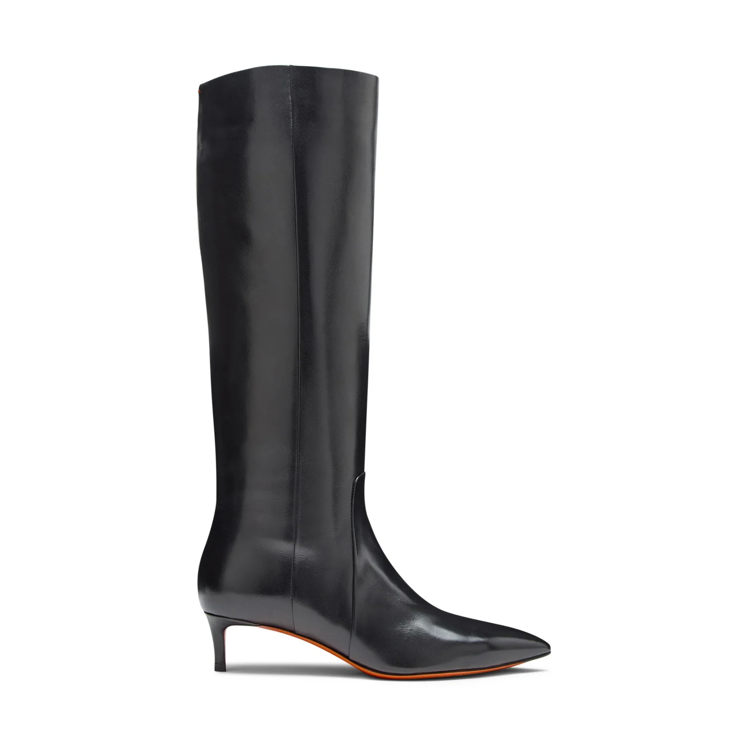 Women's black leather mid-heel boot - 1