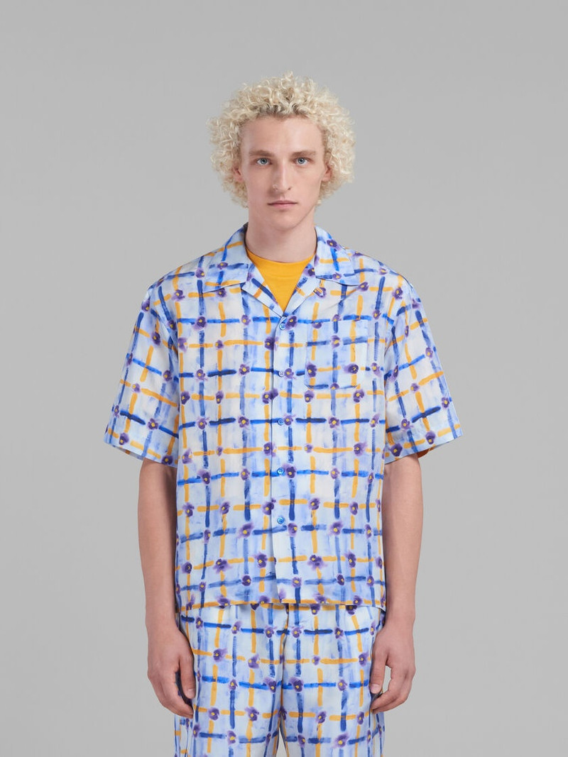 Marni LIGHT BLUE HABOTAI SILK BOWLING SHIRT WITH SARABAND PRINT outlook