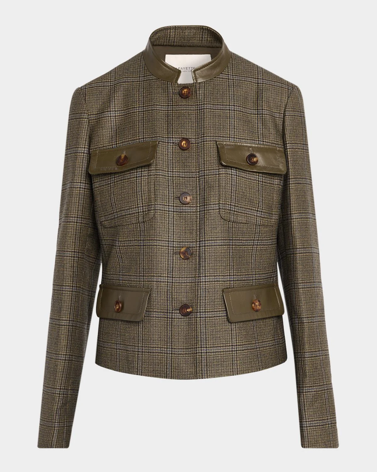 Leather-Trim Glen Check Jacket - 1