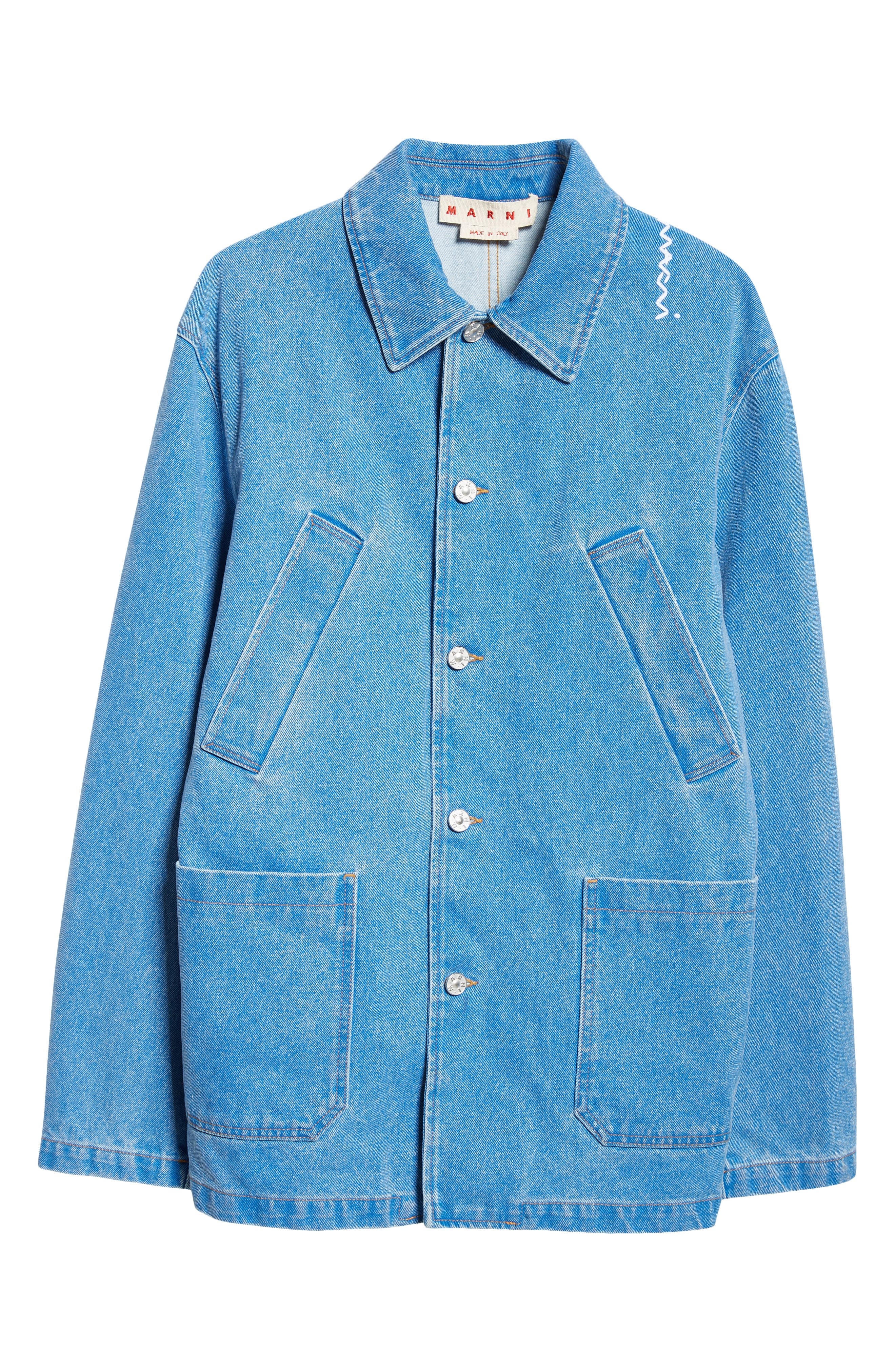 Marni Logo Embroidered Denim Chore Jacket in Cobalt at Nordstrom - 7