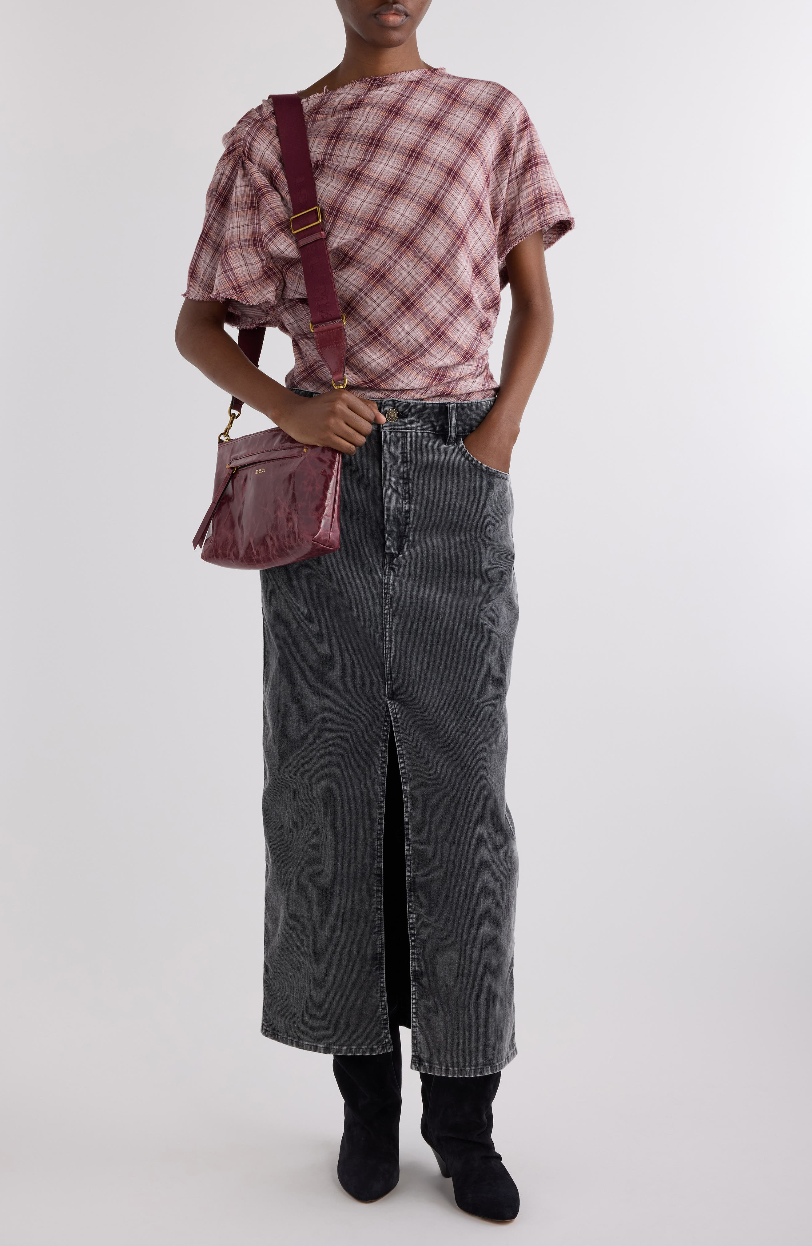 Isabel Marant Étoile Neyala Plaid Short Sleeve Cotton Top in Rosewood at Nordstrom - 7