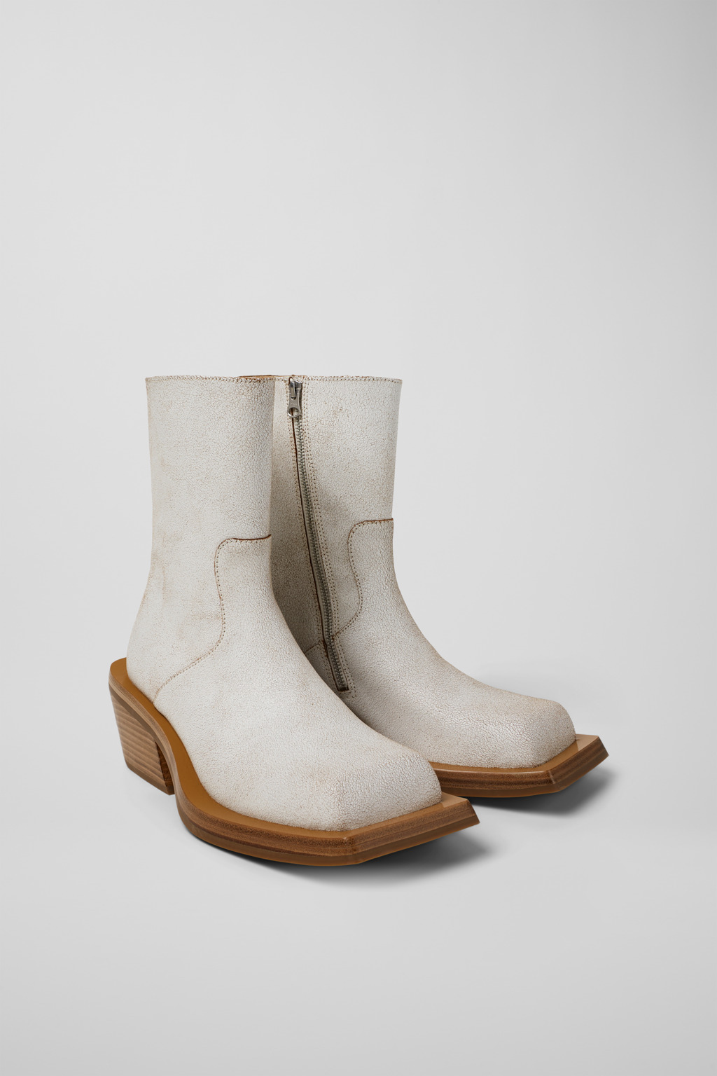 White Cracked Leather Boots - 2