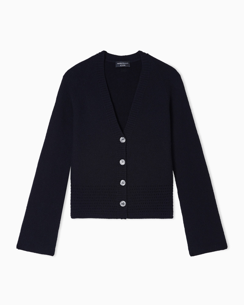 ICON V-NECK CARDIGAN IN LINKS-STITCH WOOL WITH OPENWORK 1