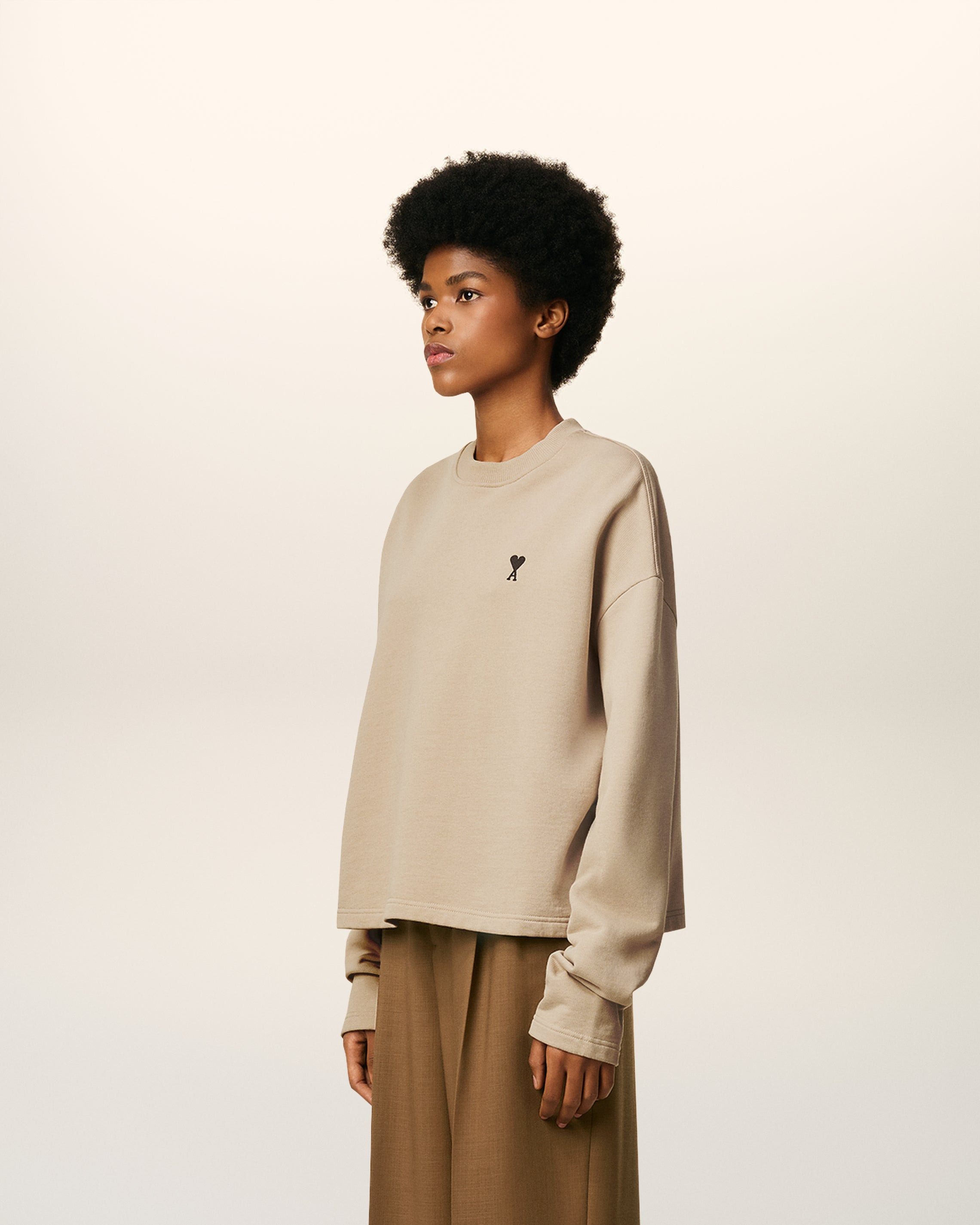 BEIGE COTTON CONTRASTED AMI DE COEUR SWEATSHIRT - 6