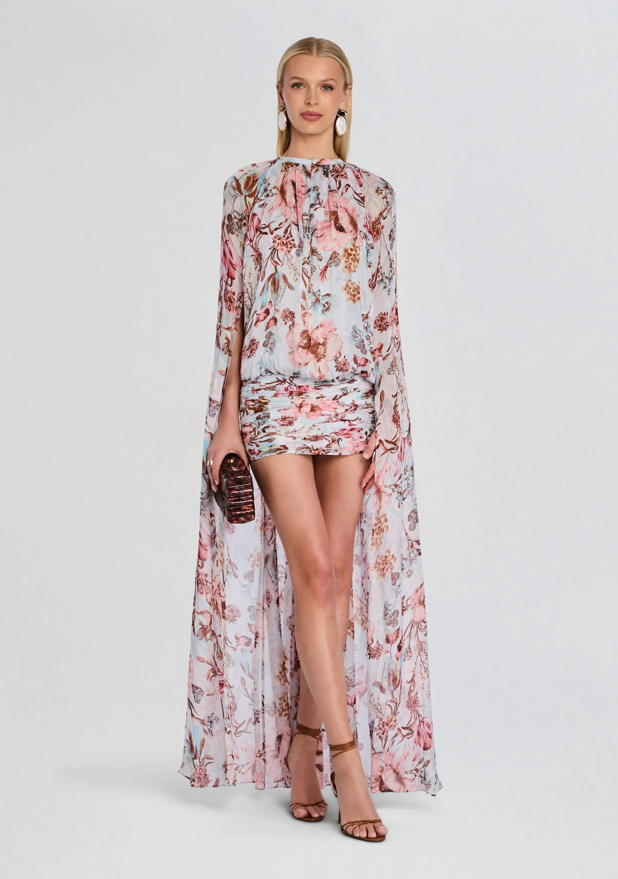 EZRA RUCHED CAPE MINI DRESS - 1