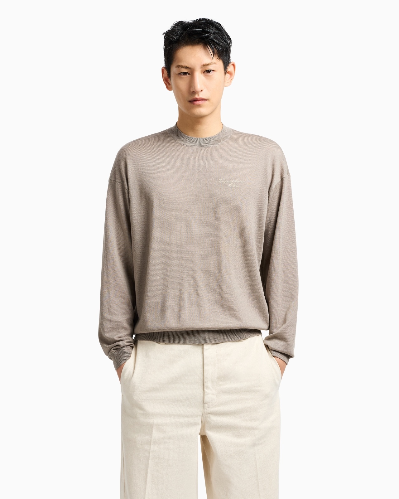 VIRGIN-WOOL PLAIN-KNIT JUMPER WITH ITALIC LOGO EMBROIDERY - 2
