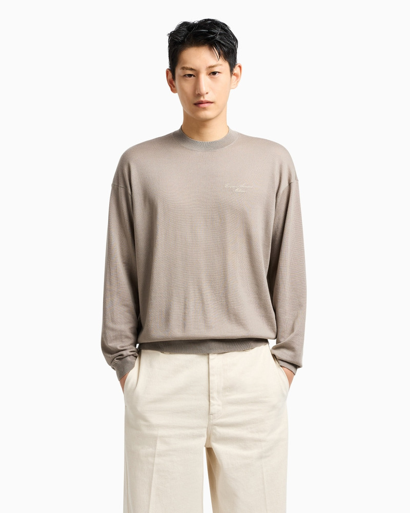 VIRGIN-WOOL PLAIN-KNIT JUMPER WITH ITALIC LOGO EMBROIDERY 2
