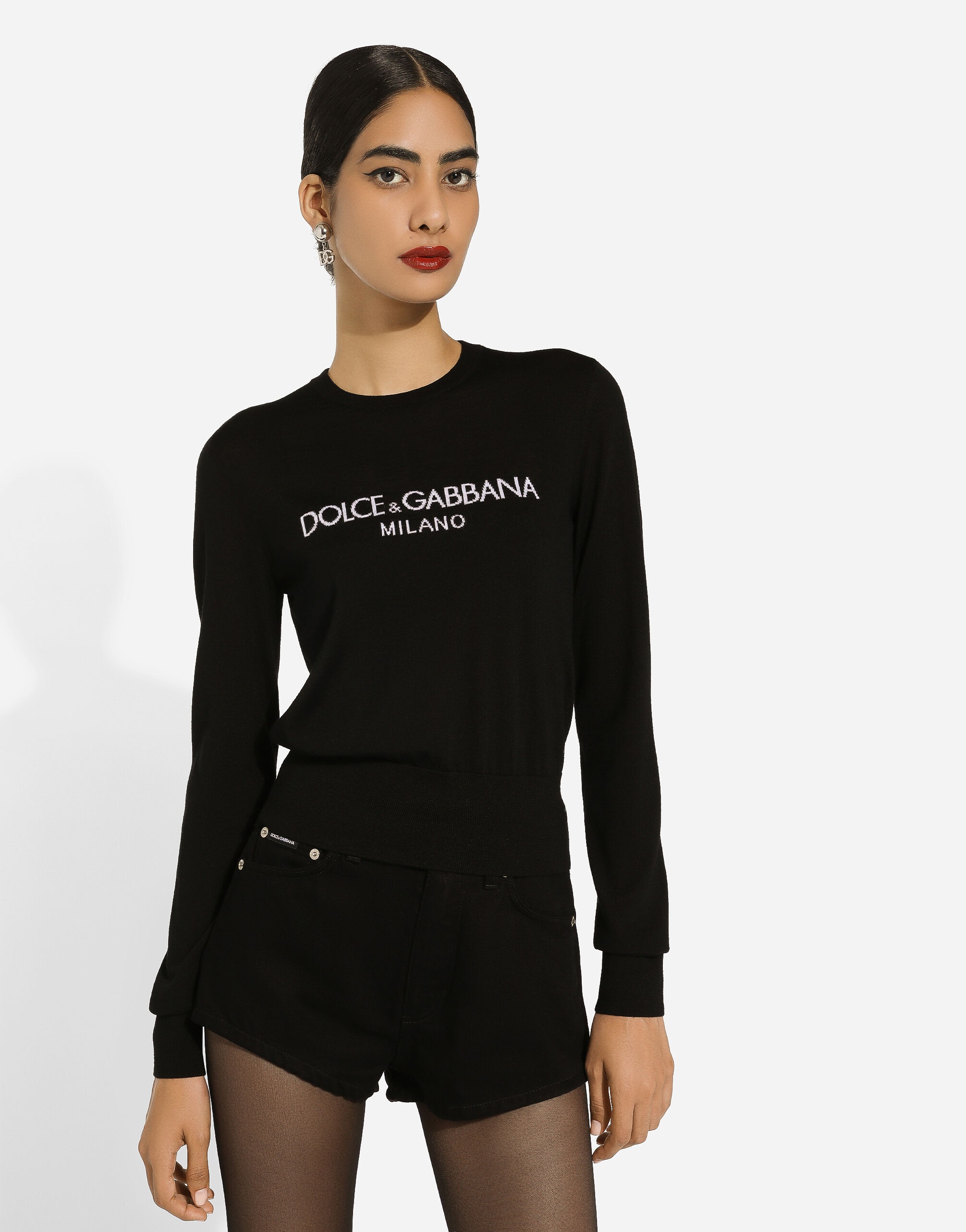 Wool sweater with Dolce&Gabbana logo inlay - 4