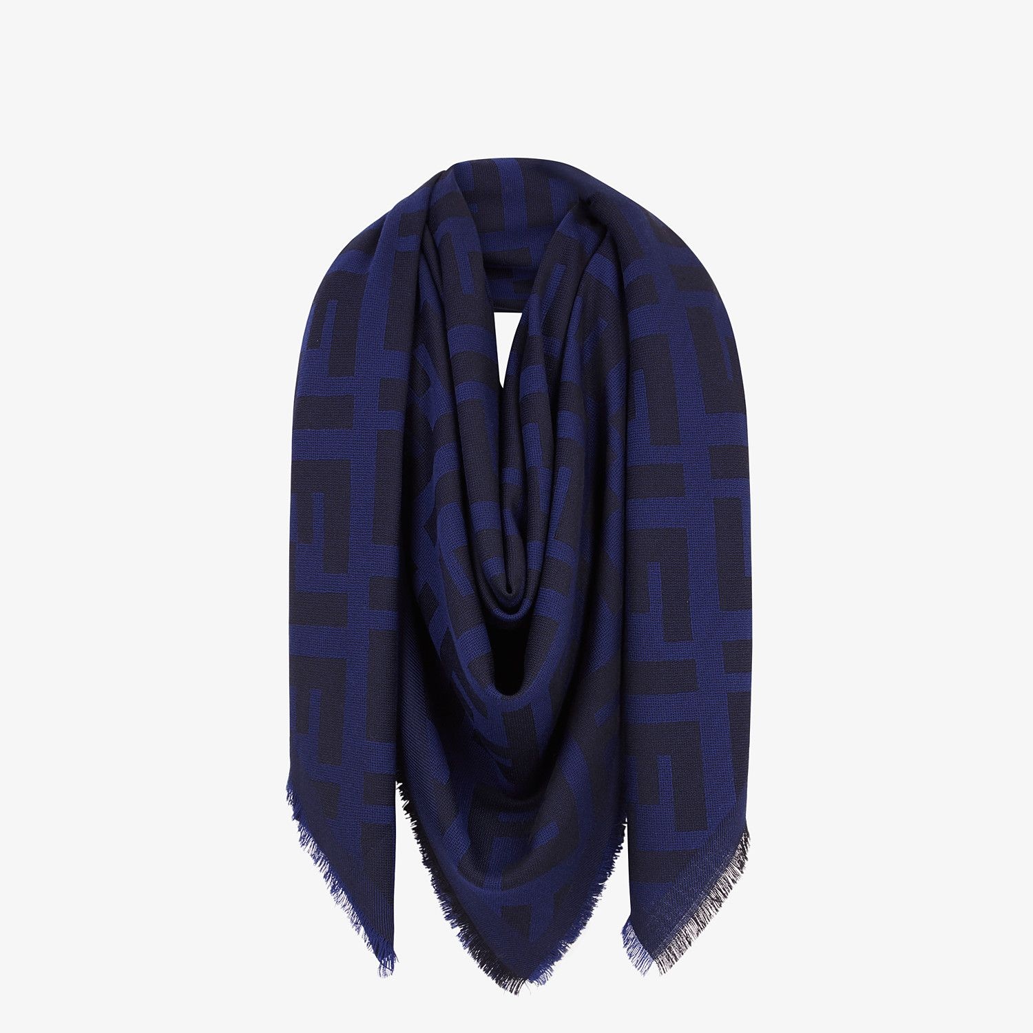 Blue wool and cashmere shawl - 2