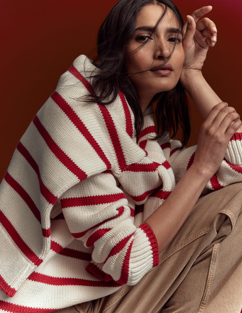 Lucy Oversized Cotton Jumper-Ivory, Red Stripe 3