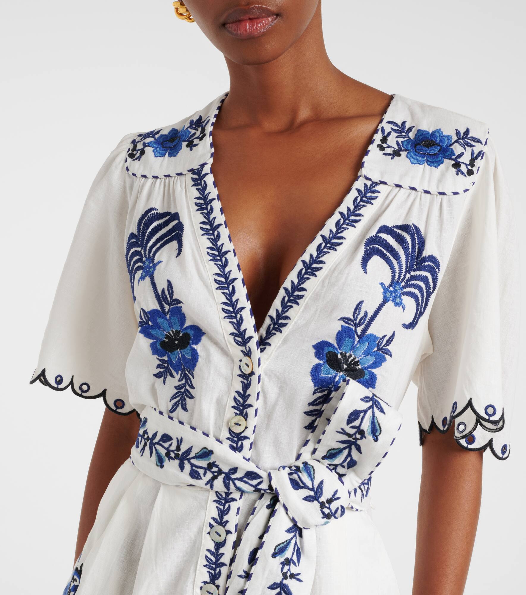 Embroidered linen-blend romper - 4