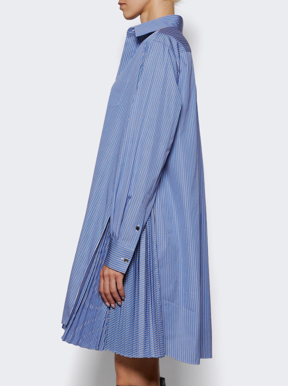 Poplin Shirt Dress Light Blue Pinstripe - 3