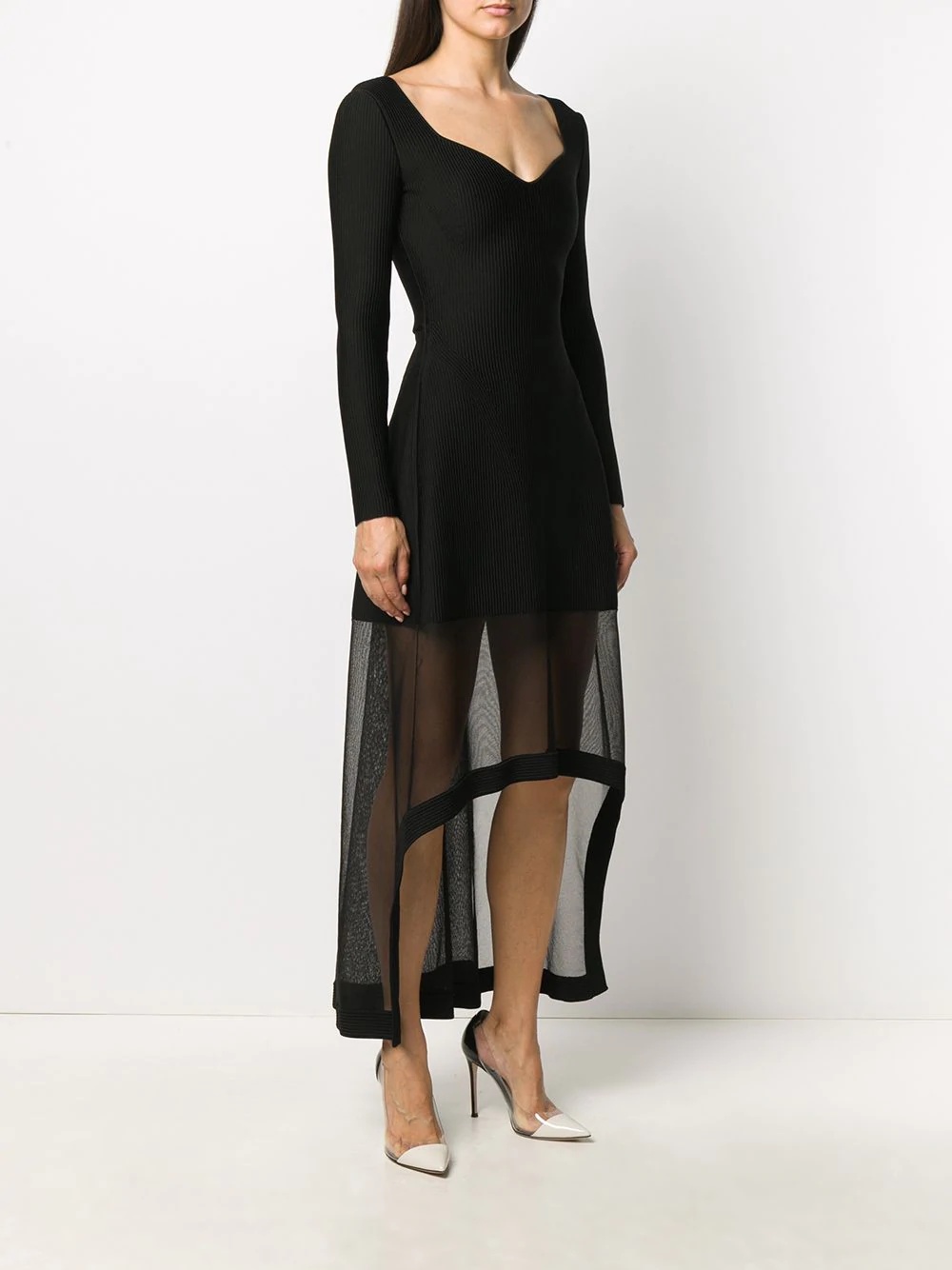 sheer panel long-sleeve dress - 3