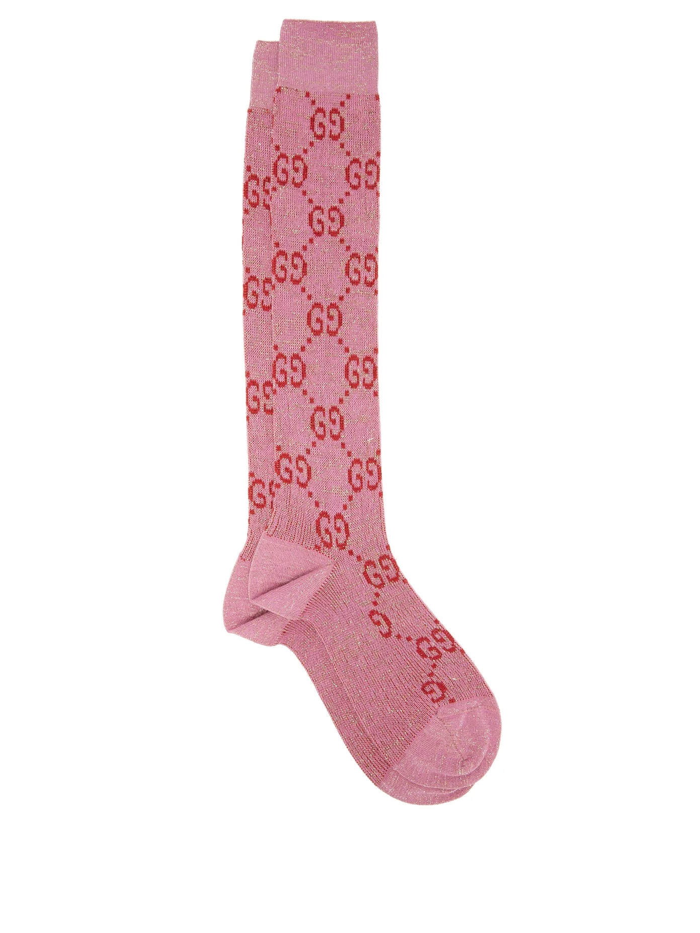 GG-intarsia knee-high cotton-blend lamé socks - 1