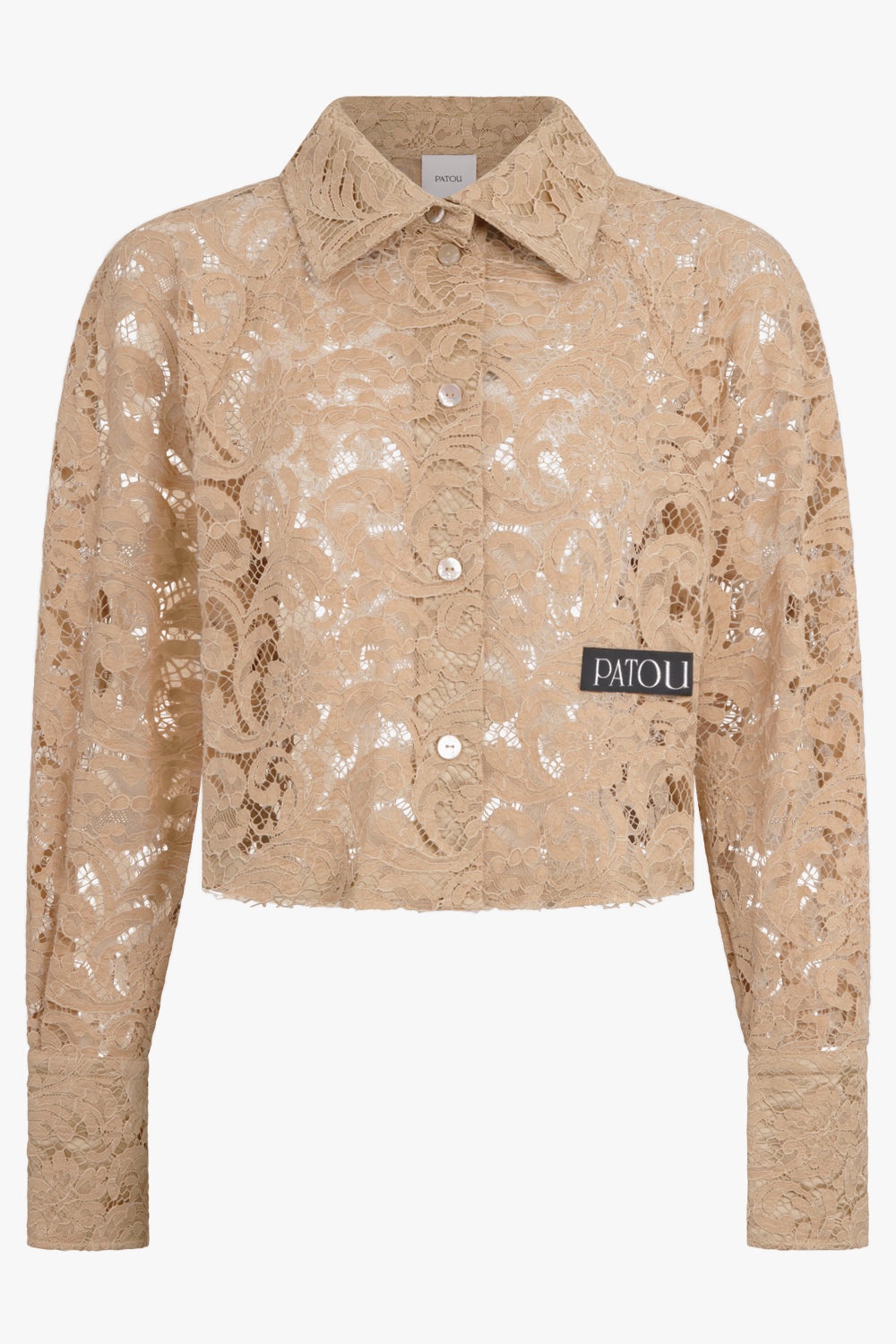 LACE CROPPED L/S SHIRT | SAND BEIGE - 1