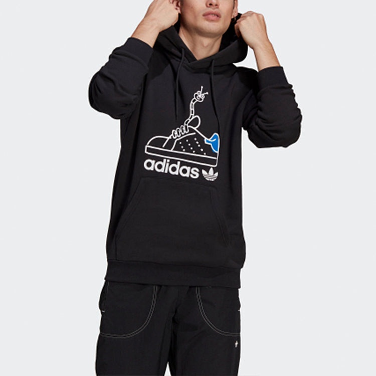 adidas originals Worm Casual Sports hooded Printing Pullover Black GN2159 - 3