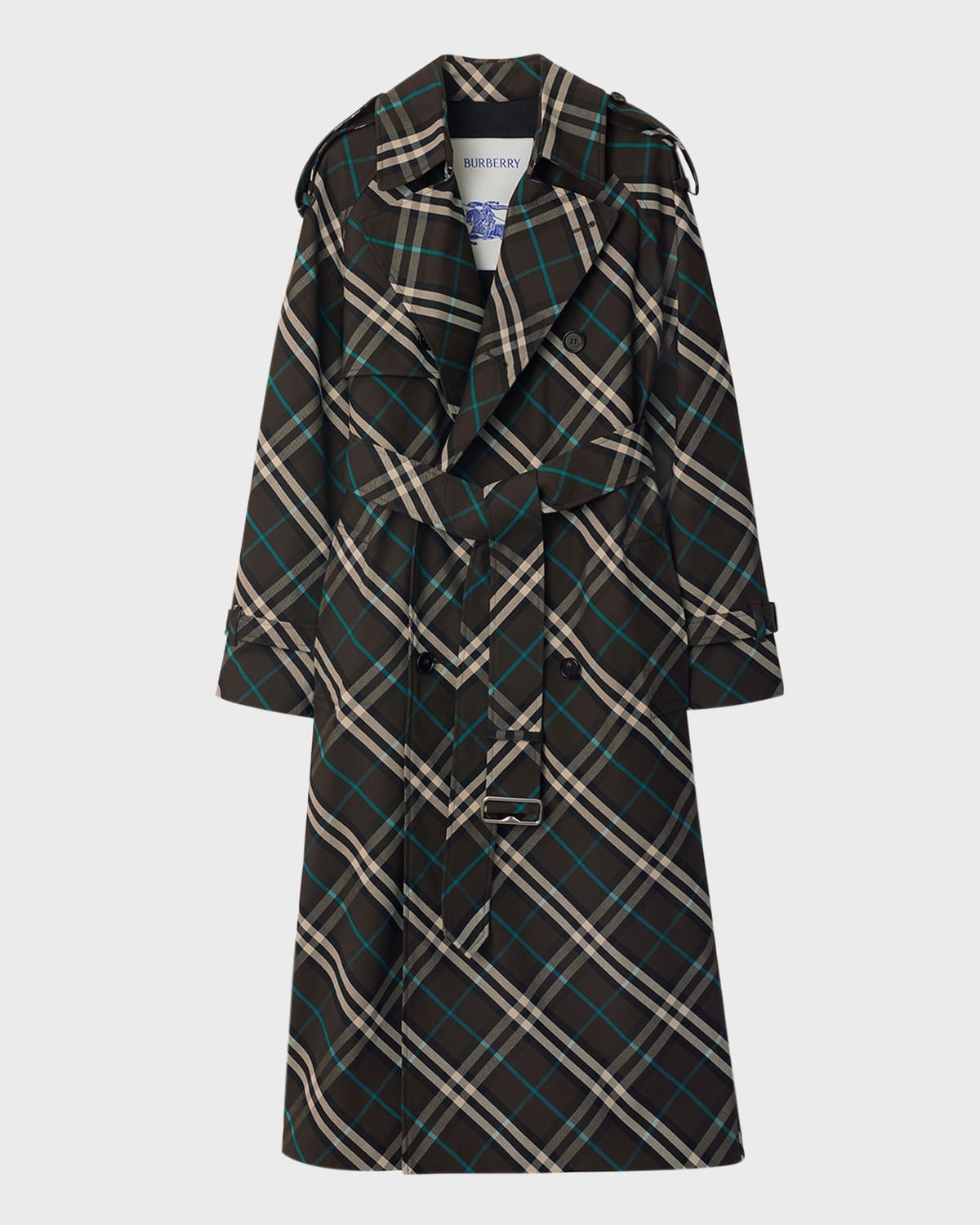 Snug Check-Print Long Trench Coat - 1