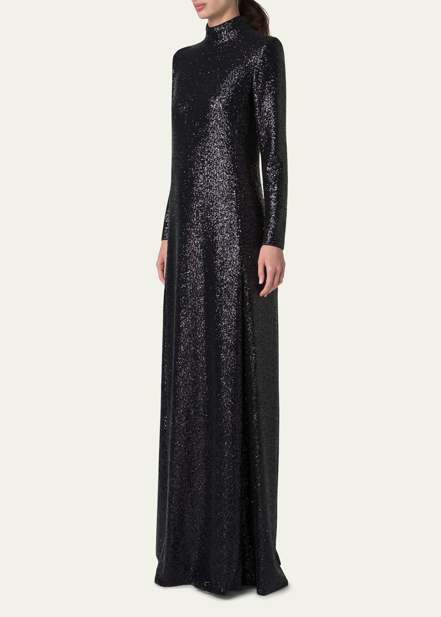 Sequined Jersey High-Neck Long Sleeve Gown - 4