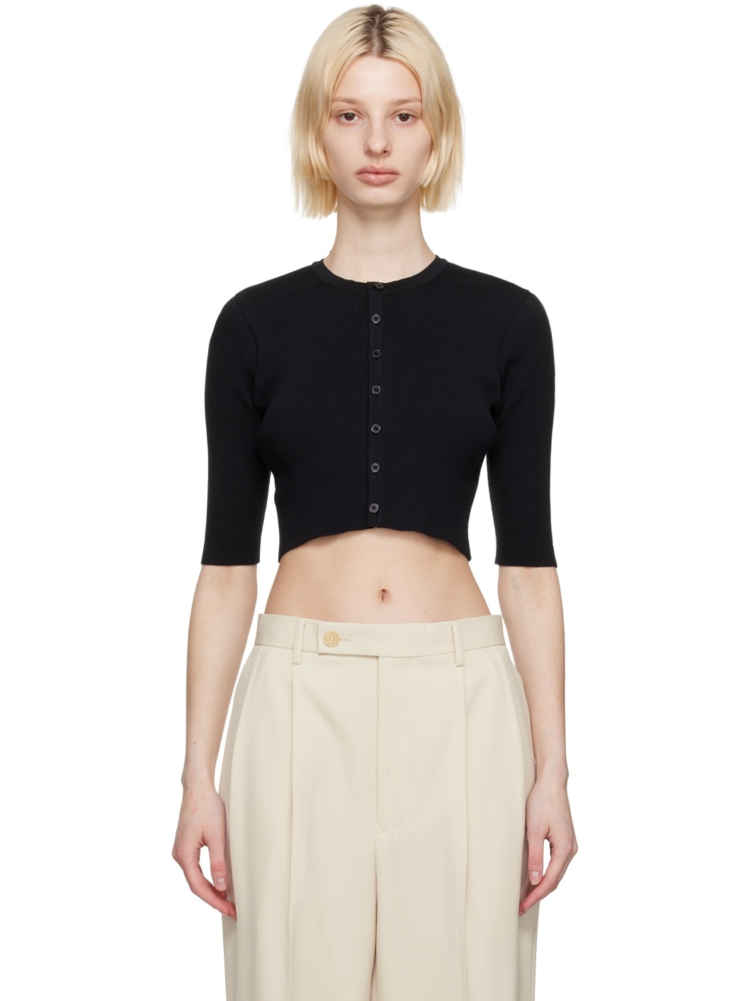 Black Rib Cardigan - 2