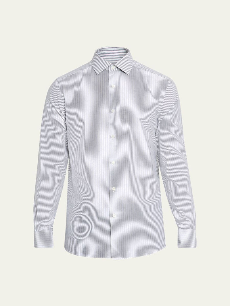 Men's Cotton and Cashmere Pinstripe Modern-Fit Sport Shirt 1