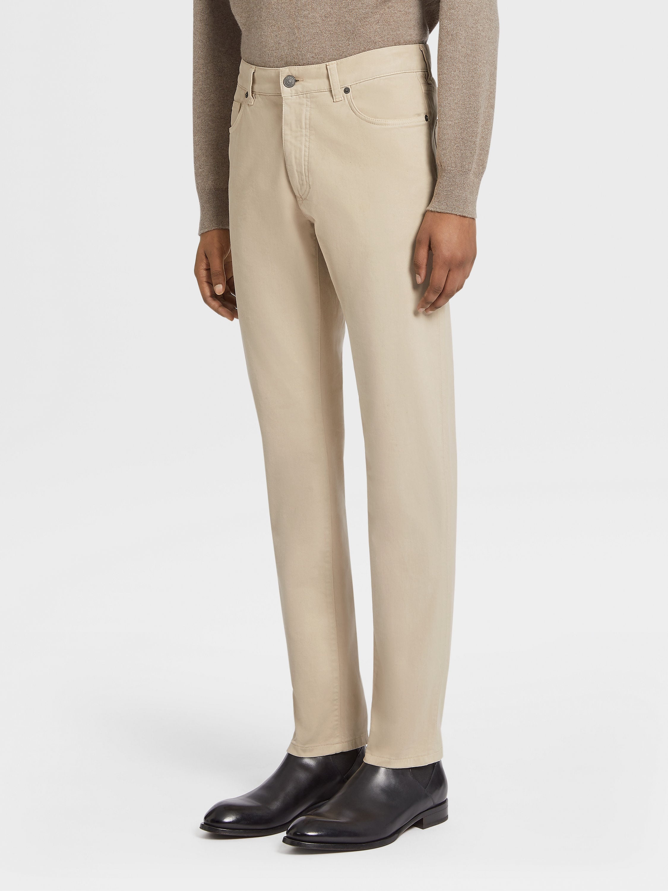 BEIGE STRETCH COTTON ROCCIA JEANS - 2