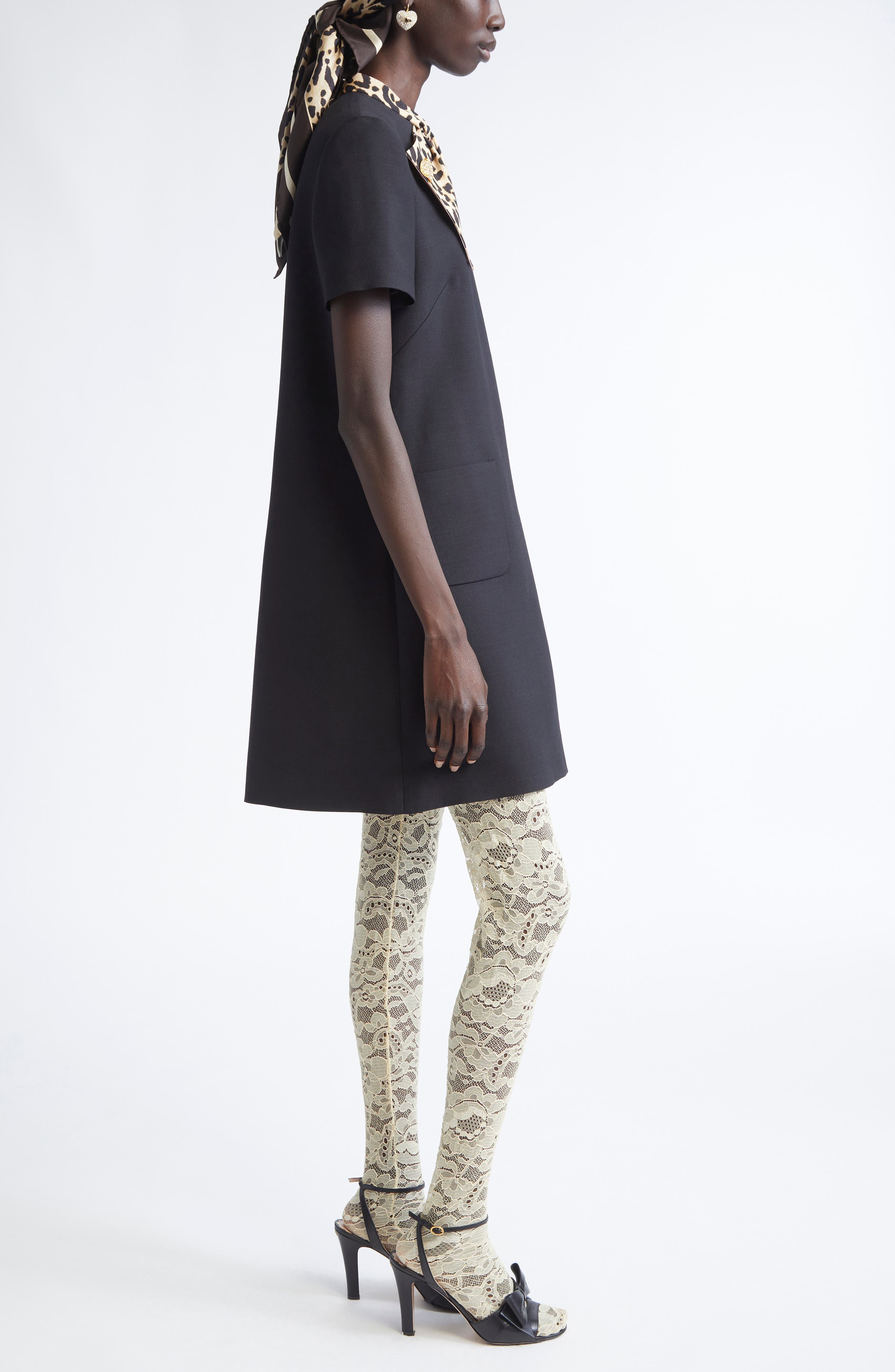 Valentino Garavani Crepe Couture Minidress with Leopard Print Scarf in Black at Nordstrom - 3