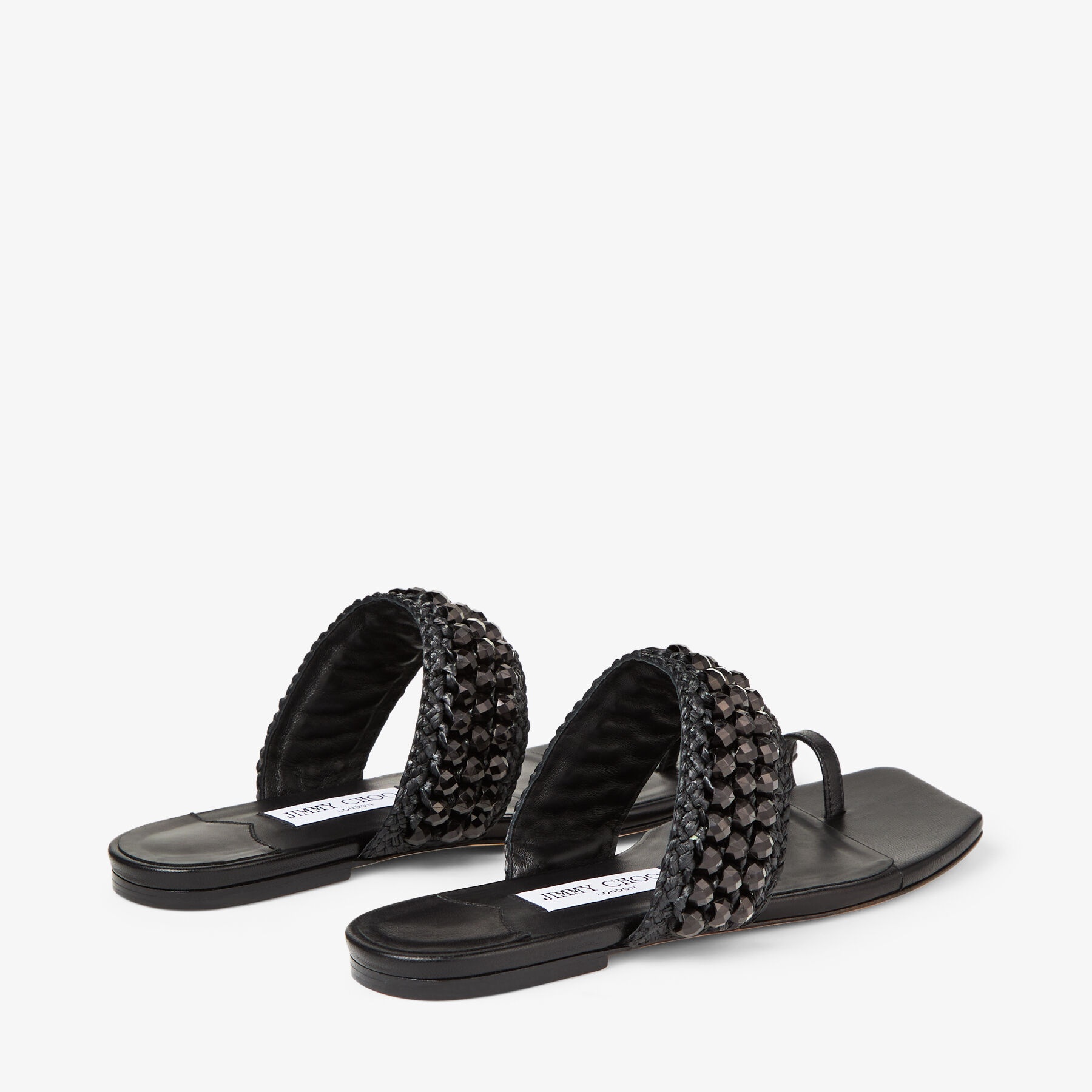 Amoure Flat
Black Nappa Leather Flat Sandals with Beaded Raffia - 6