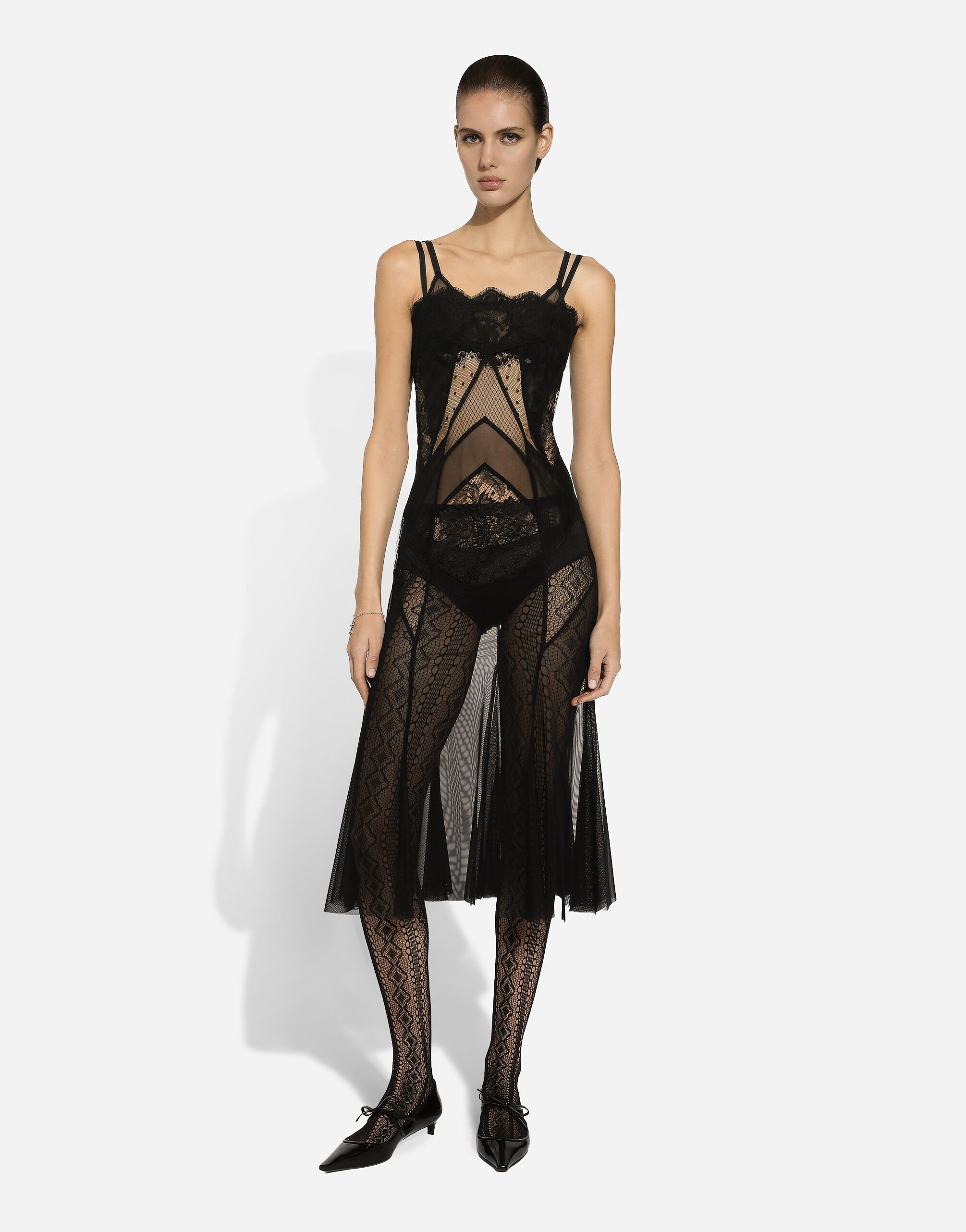 Tulle, mesh and lace calf-length slip dress - 2