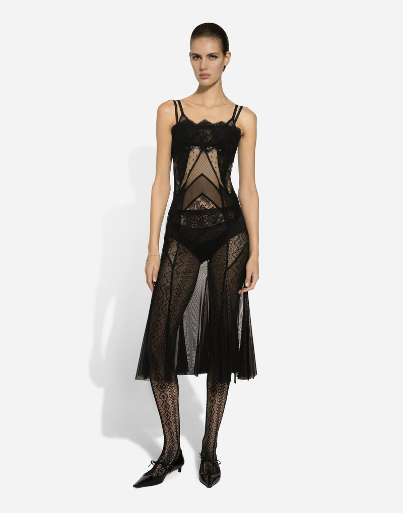 Dolce & Gabbana Tulle, mesh and lace calf-length slip dress outlook