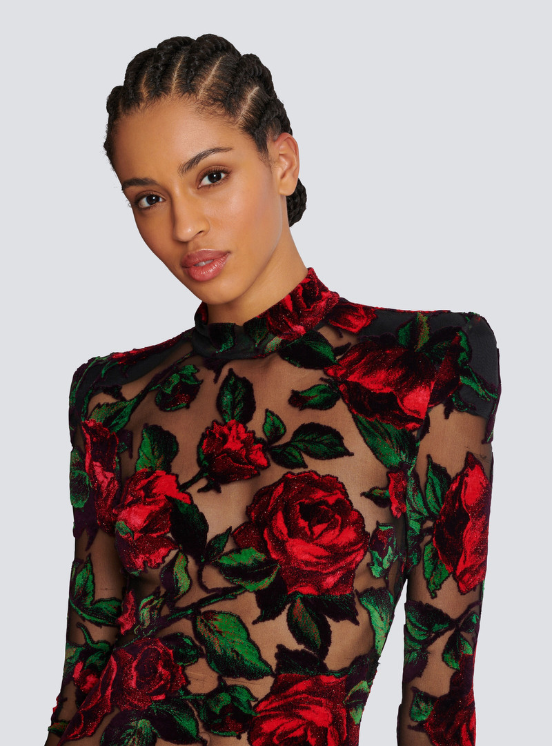 Burnout velvet dress with Rose print 8