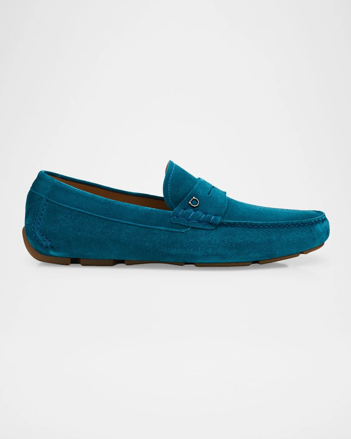 Men's Suede Gancini-Accent Penny Driver Loafers - 1