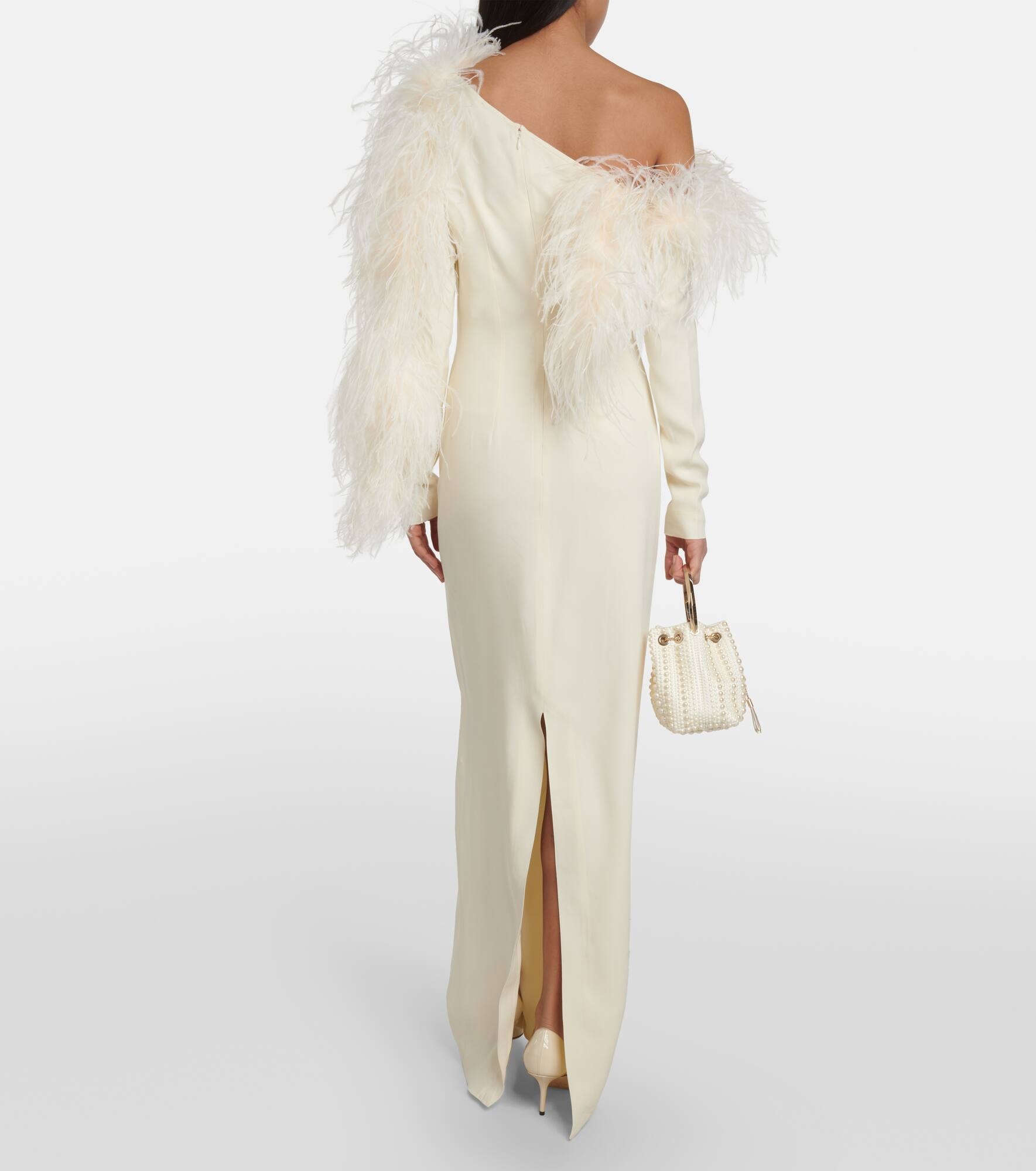 Garbo feather-trimmed crêpe gown - 3