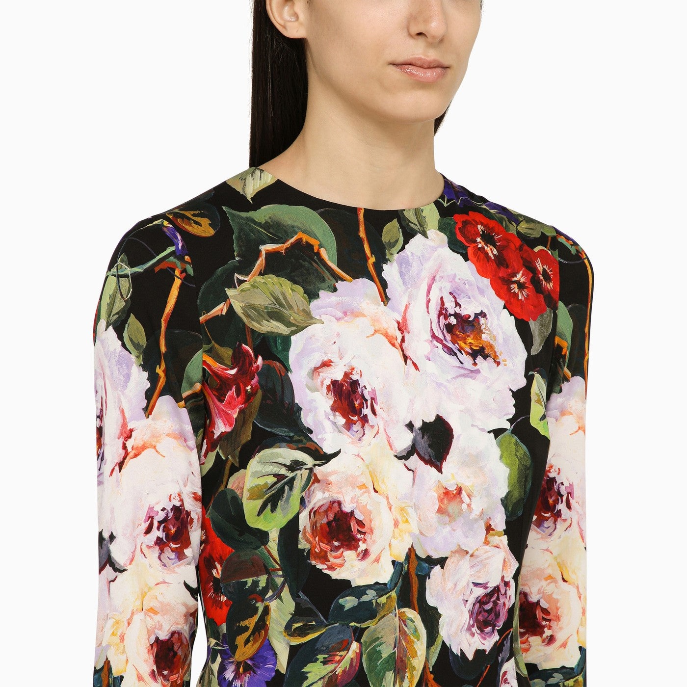 Dolce&Gabbana Rose Print Sheath Dress In Silk - 4