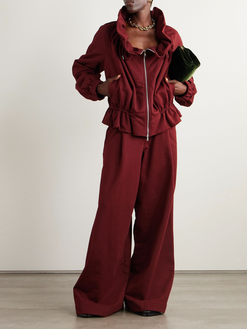 Dries Van Noten Oversized gathered cotton-jersey zip-up sweatshirt Red outlook