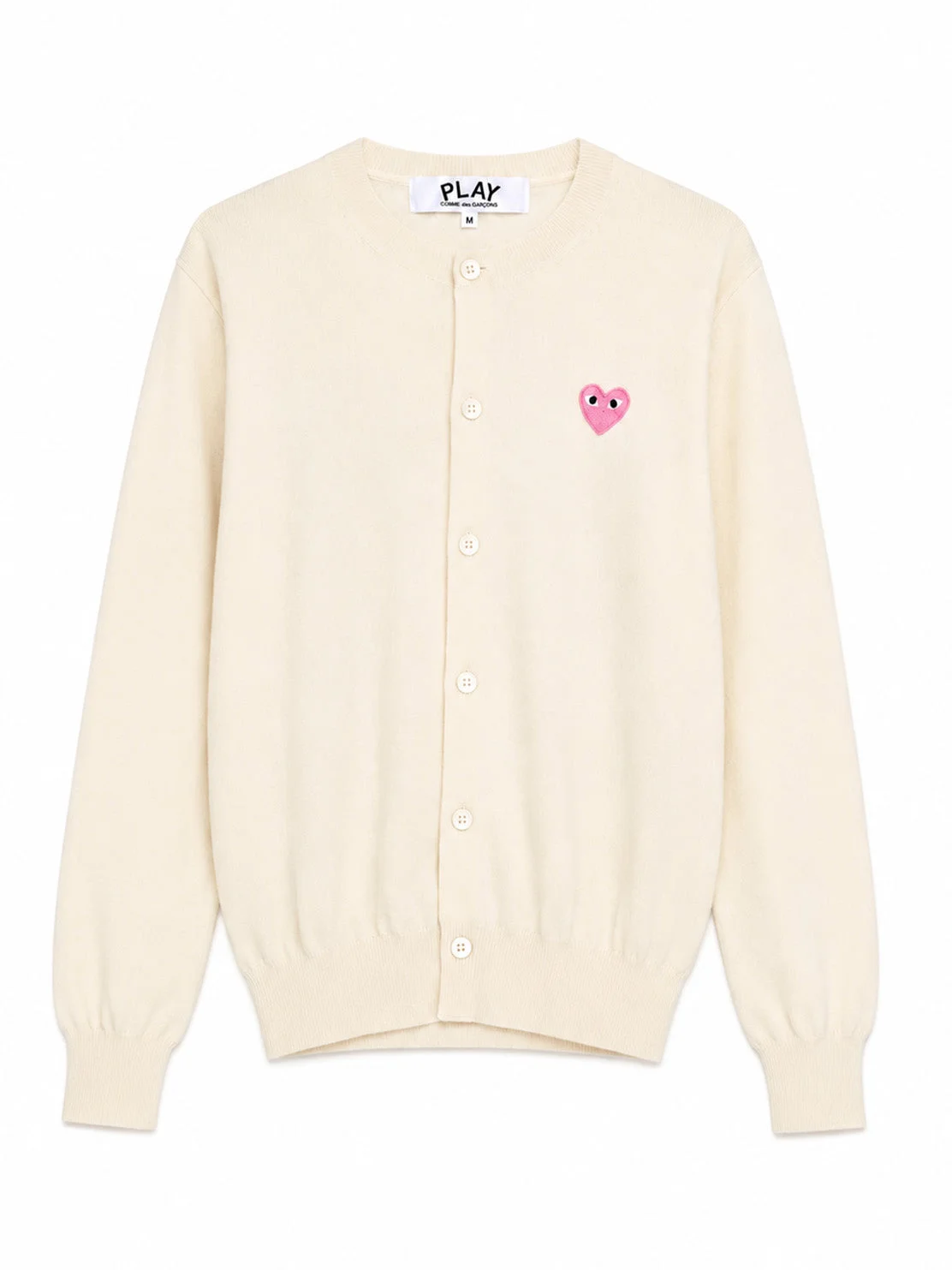 UNISEX ROUND-NECK KNIT CARDIGAN PINK HEART - NATURAL - 1