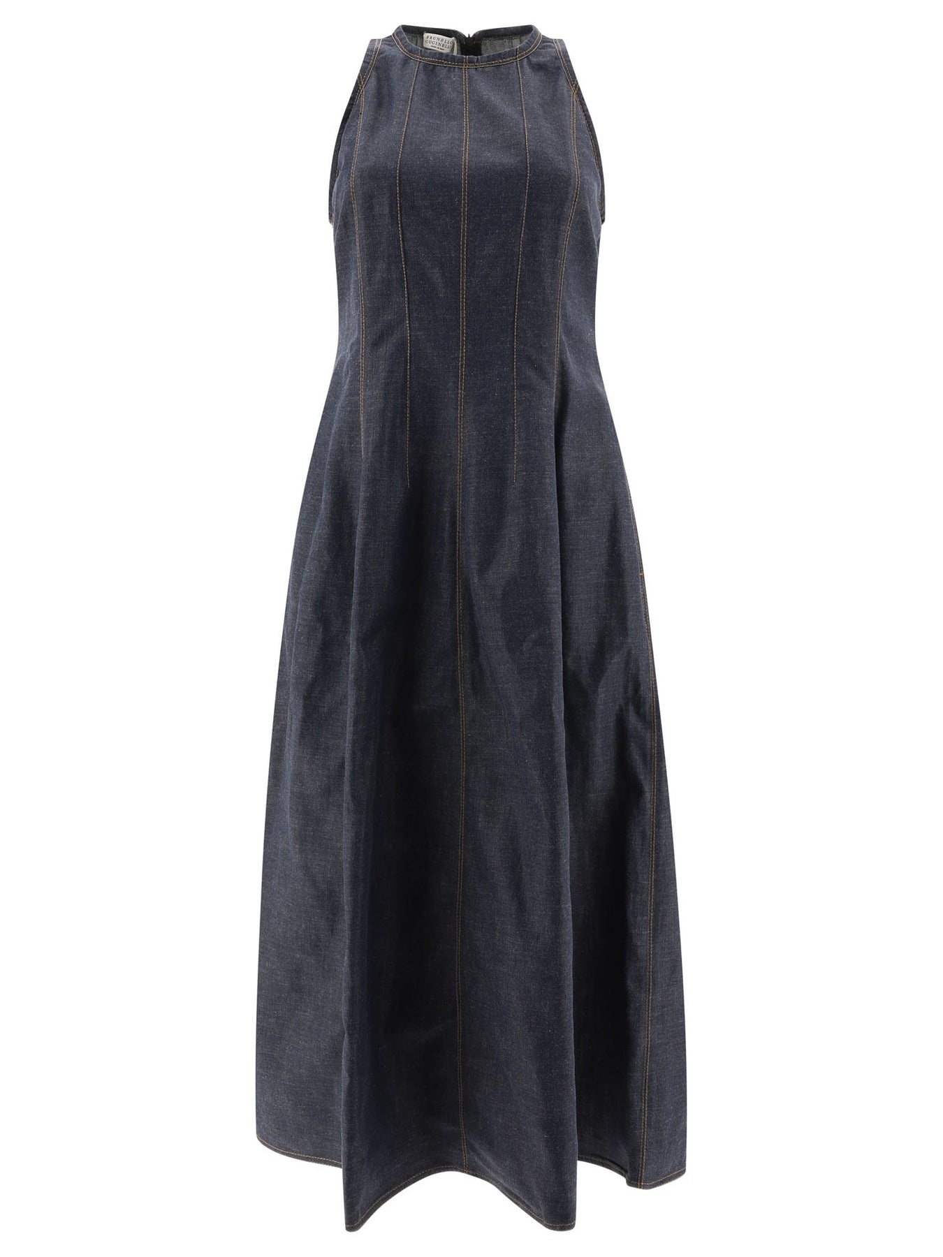 Wet-Effect Denim Dress With Shiny Trims Dresses Blue - 1